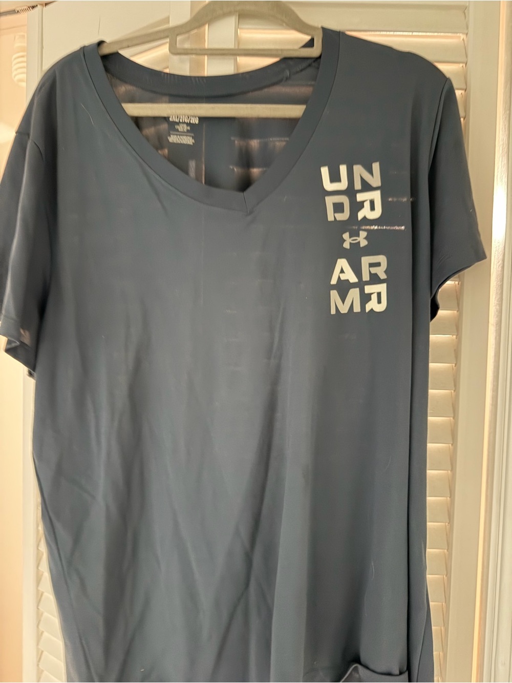 Under Armour Slate Blue V-Neck Athletic Tee with Vertical Logo